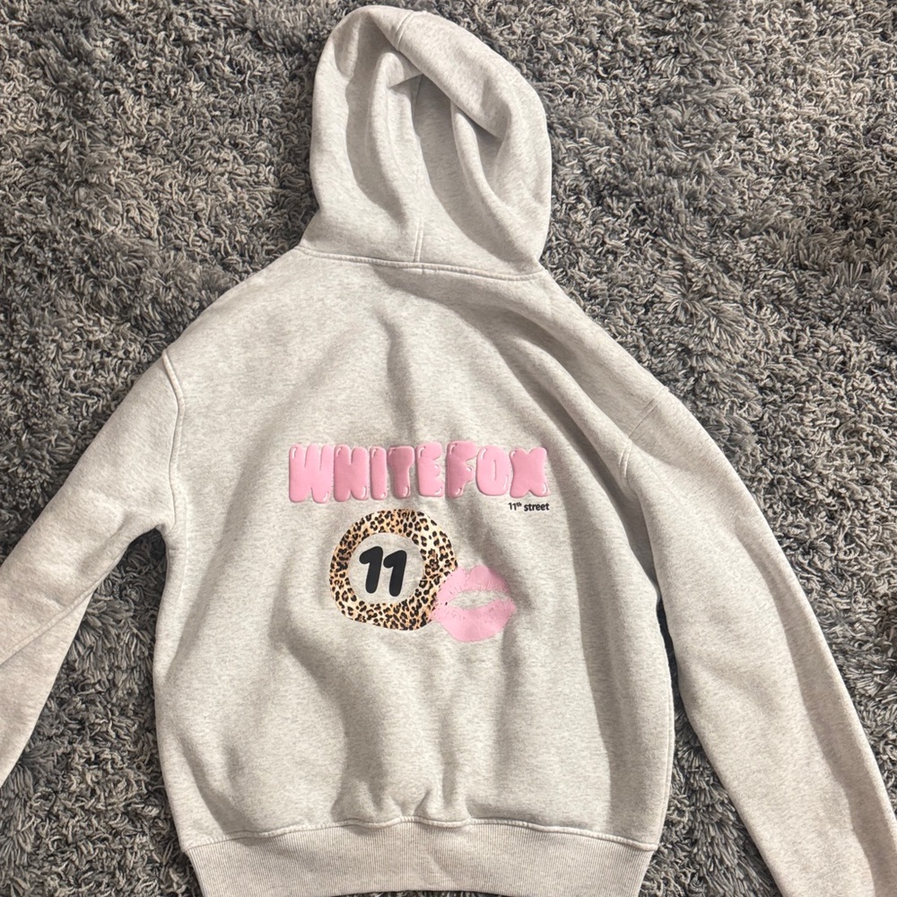 White Fox Boutique Gray Hoodie with Pink Accents